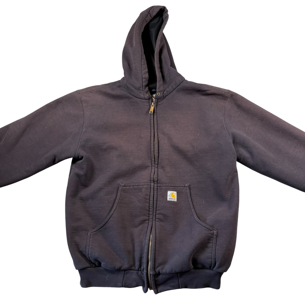 Carhartt Full Zip Hoodie Mens M Sun Faded Black Thermal Lined Heavyweight - Picture 2 of 8
